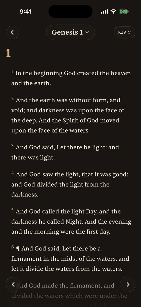 The in-app Bible reader